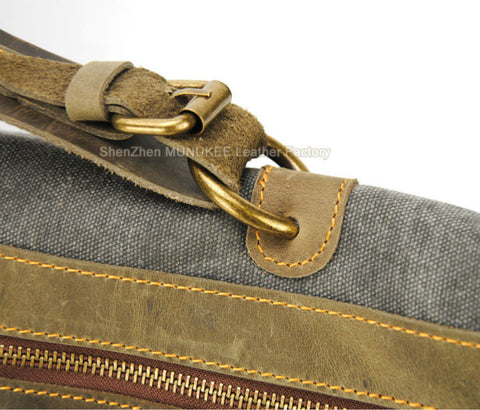 Image of Large Vintage Canvas and Leather Travel Duffel