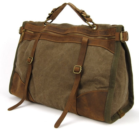 Image of Large Vintage Canvas and Leather Travel Duffel