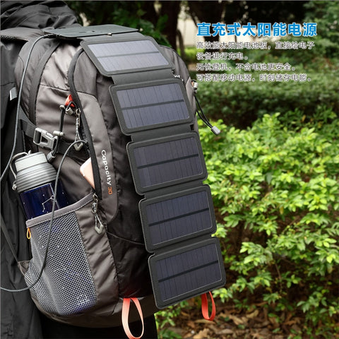 Image of 7.5W Solar Panel 5V USB Output Foldable Solar Power Charger for Smartphone with Power Bank Holder
