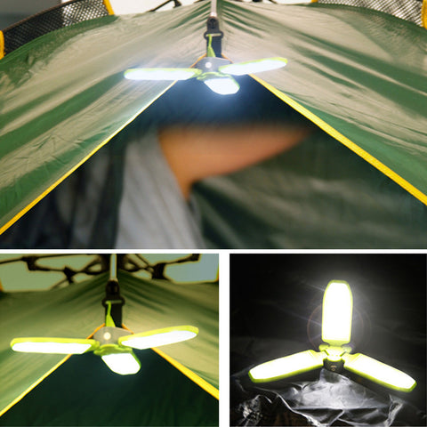 Image of Clover-shaped 18 Led Camping Tent Lantern Light Flashlight Foldable Rechargeable Battery Powered By USB Charging,Solar Panel