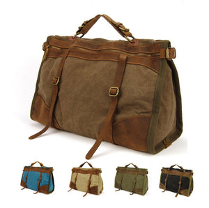 Large Vintage Canvas and Leather Travel Duffel