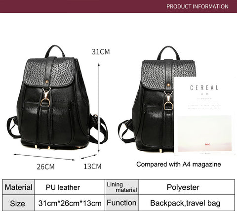 Image of NEW Black Leather Casual Backpack for Women