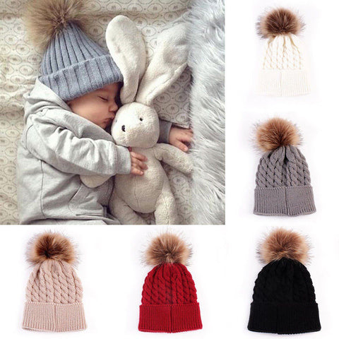 Image of 2Pcs Mother and  Baby Warm Knit Beanie