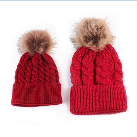 Image of 2Pcs Mother and  Baby Warm Knit Beanie