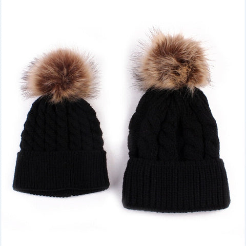 Image of 2Pcs Mother and  Baby Warm Knit Beanie