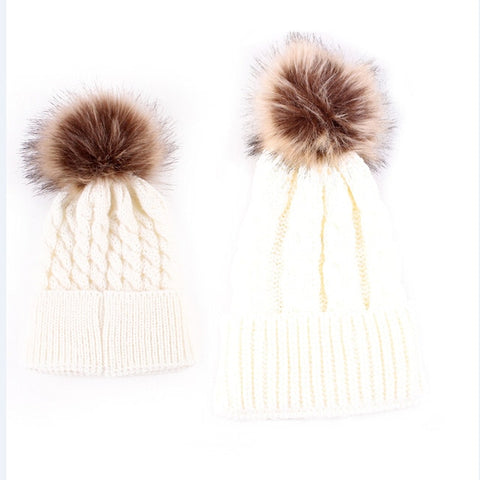 Image of 2Pcs Mother and  Baby Warm Knit Beanie