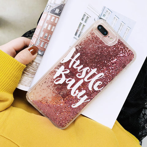 Image of Hustle Baby Pink Glitter Liquid iPhone Case