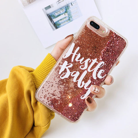 Image of Hustle Baby Pink Glitter Liquid iPhone Case