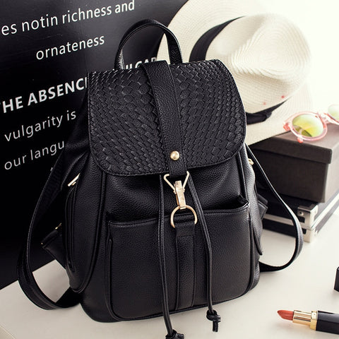 Image of NEW Black Leather Casual Backpack for Women