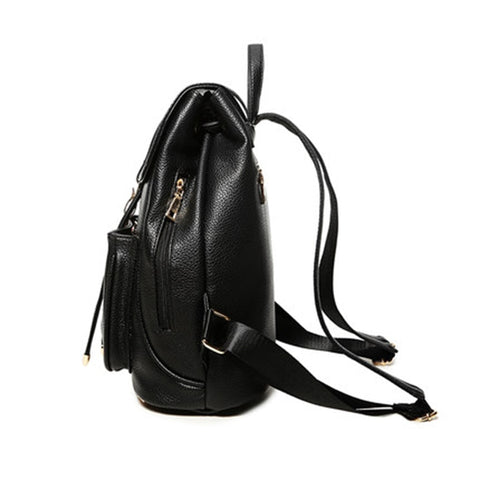 Image of NEW Black Leather Casual Backpack for Women