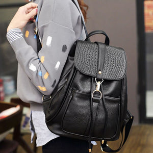 NEW Black Leather Casual Backpack for Women