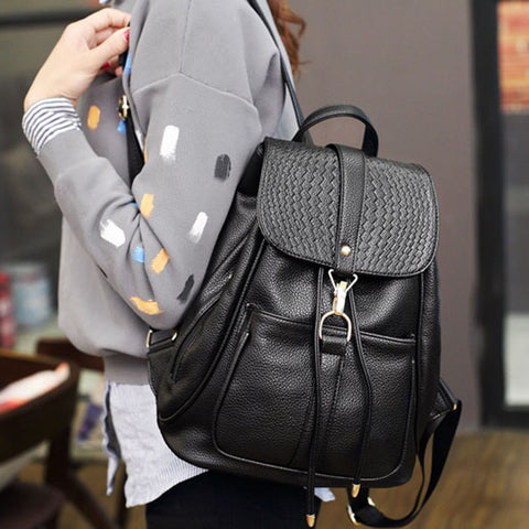 Image of NEW Black Leather Casual Backpack for Women