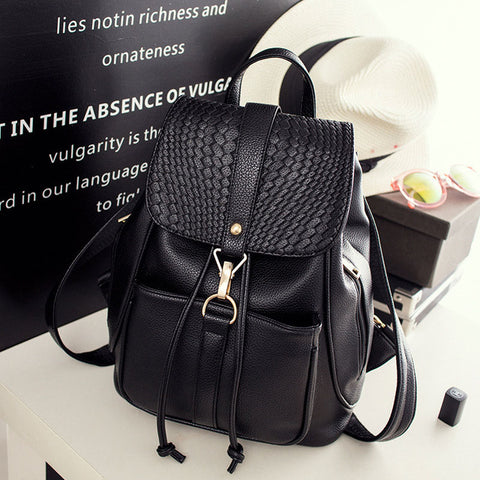 Image of NEW Black Leather Casual Backpack for Women