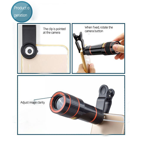 Image of Cell Phone Camera Lens, 12X Zoom Telephoto Universal Clip On Lens Kit for iPhone, Samsung, or Android