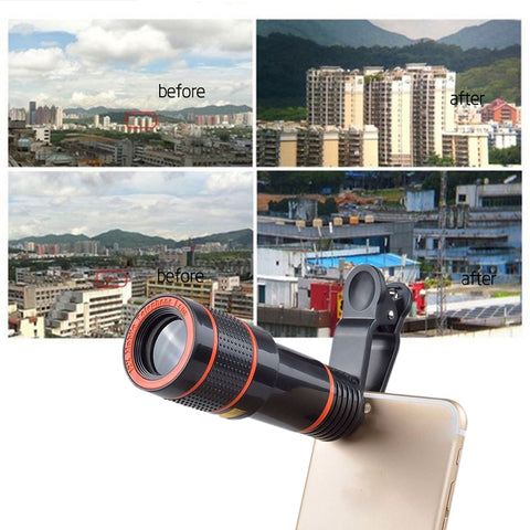 Image of Cell Phone Camera Lens, 12X Zoom Telephoto Universal Clip On Lens Kit for iPhone, Samsung, or Android