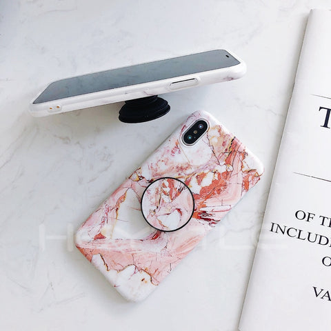 Image of Marble Pattern iPhone Case with matching Pop Socket