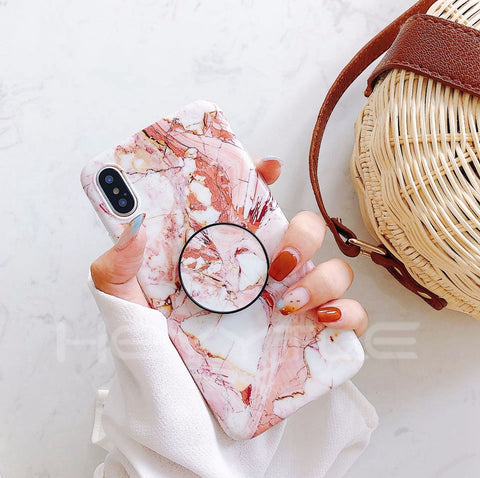 Image of Marble Pattern iPhone Case with matching Pop Socket